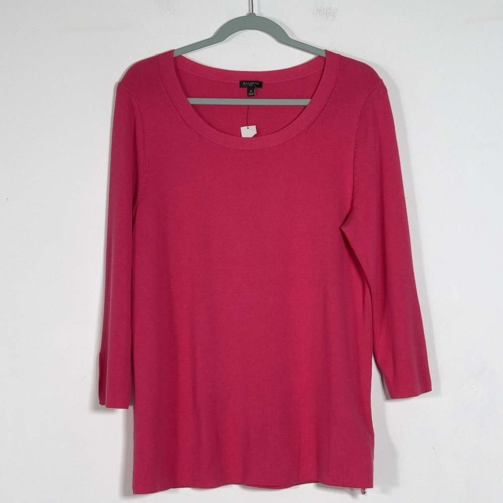 Talbots Crewneck Knit Top Womens Sz 1X Pink 3/4 Sleeve Minimalist NWT